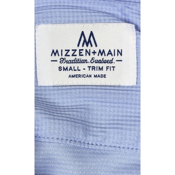 Mizzen+Main Tradition Evolved Blue Trim Fit Performance Button Up Shirt. - Picture 5 of 5